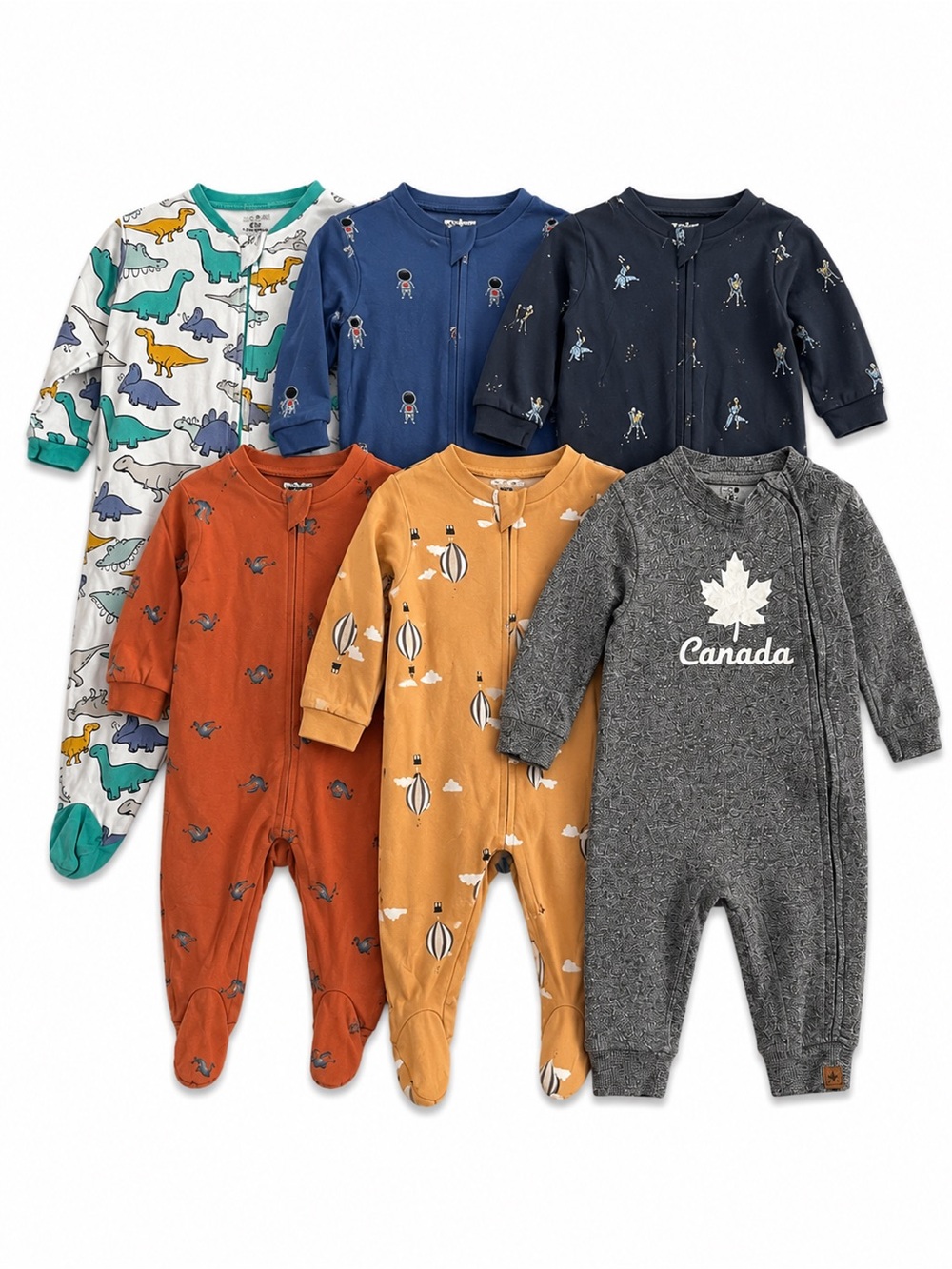 Size 6–12M Lot of 6 Baby Boys Sleeper Pajamas & Romper Bundle